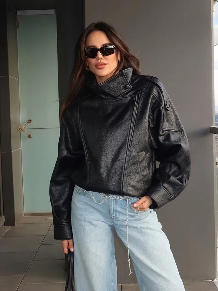 Carla | Kurtka skórzana asymetryczna